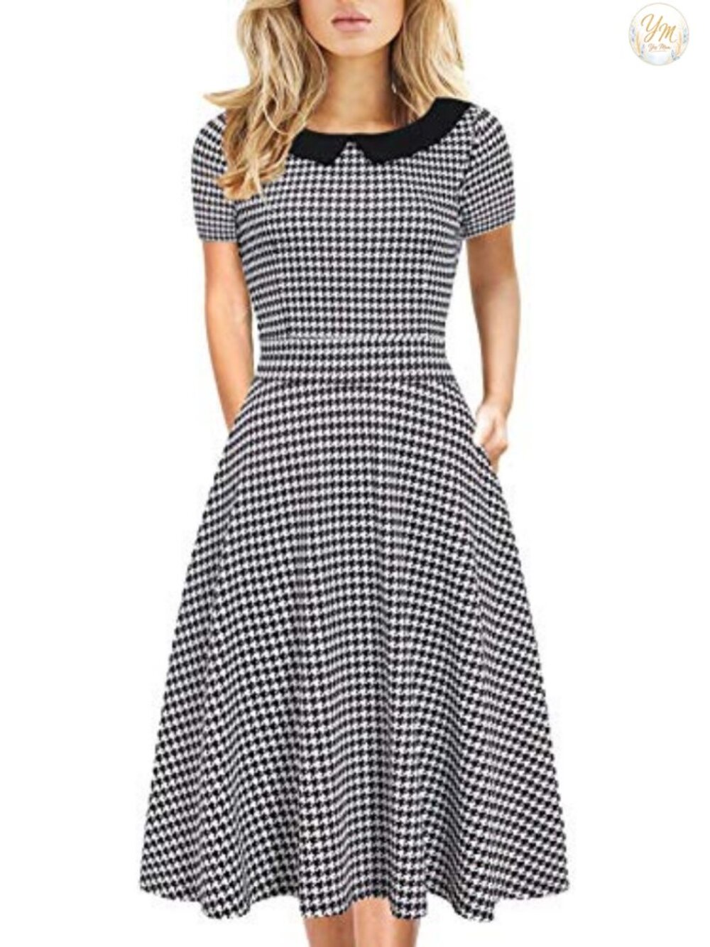 HELYO Women's A-Line Knee Length Floral Print Dress with Pockets